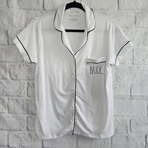 Rae Dunn Wedding White Bride Button Up Pajama Top Small